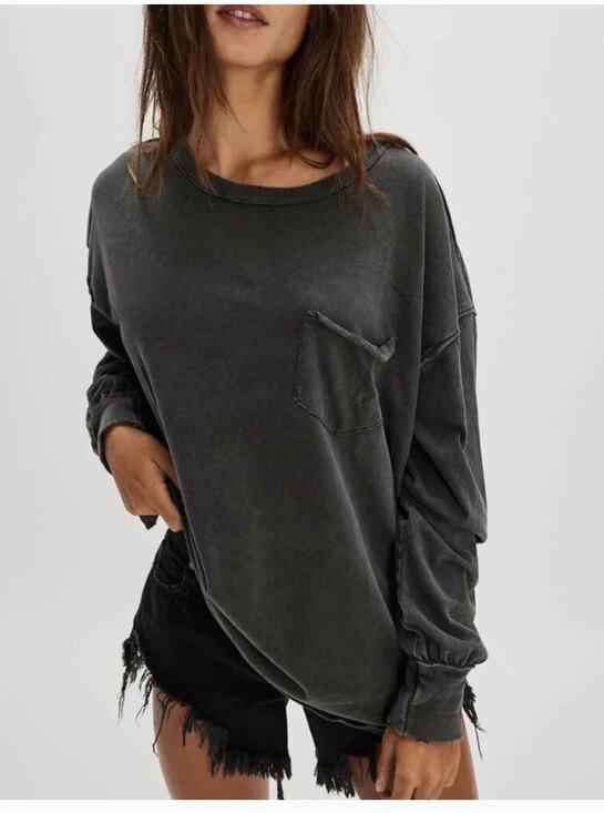 Free People Tops - NEW Free People We The Free Fade Into You Long Sleeve Tee Shirt Oversized Black